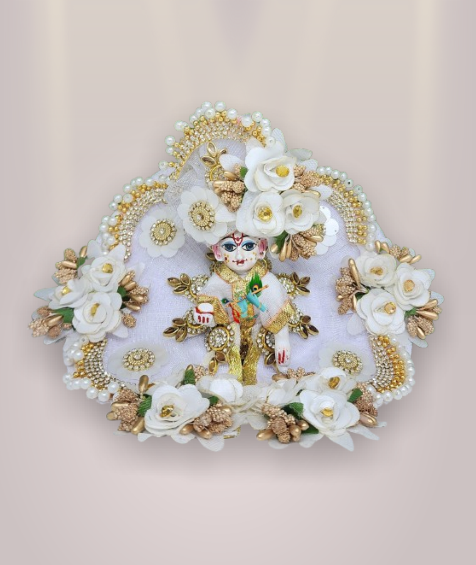 Decorated Flower Feather Heavy White Poshak/Dress For Laddu Gopal Ji
